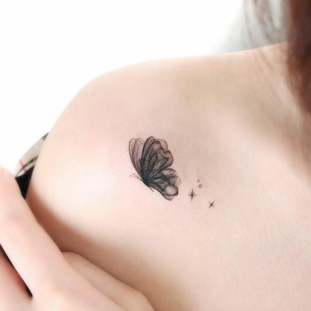 Women's Shoulder Tattoo With Butterflies ideas