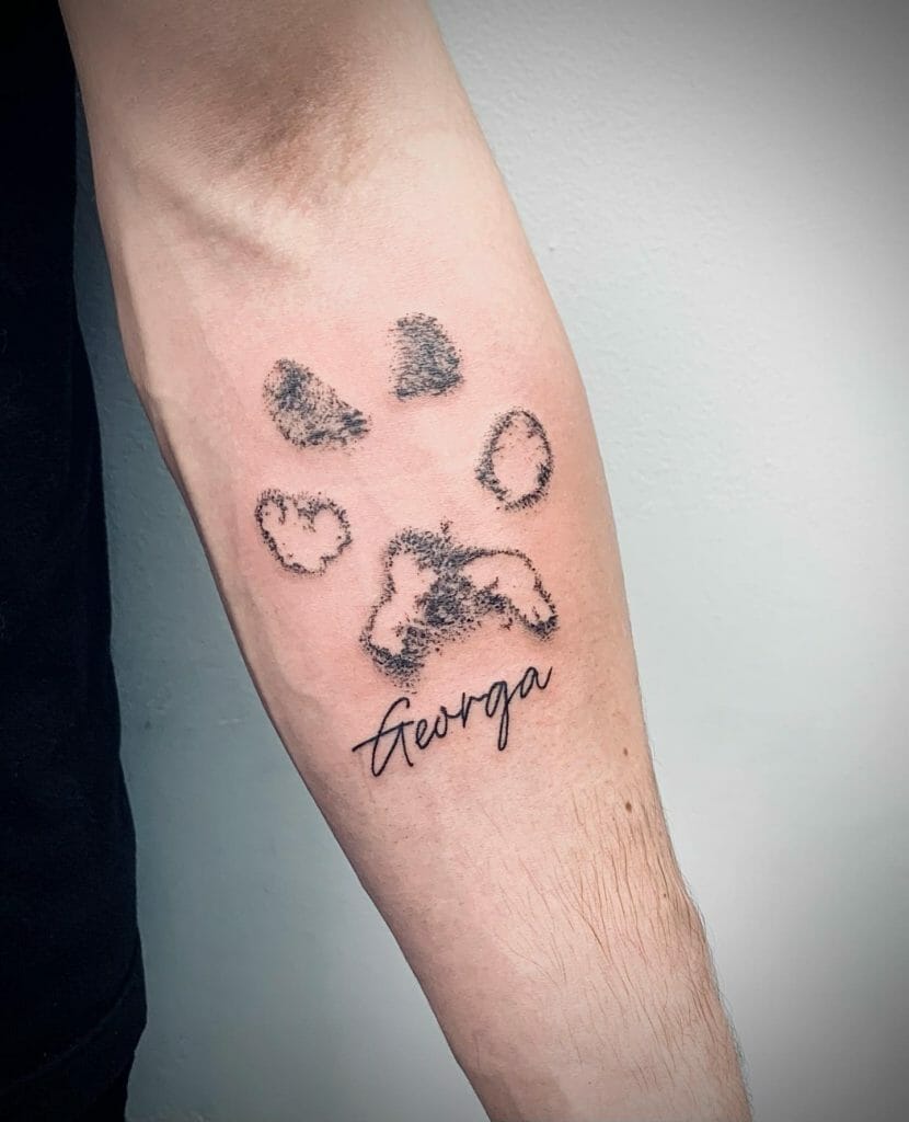 Wonderful Dog Paw Tattoos With Names Done In Fineline Style