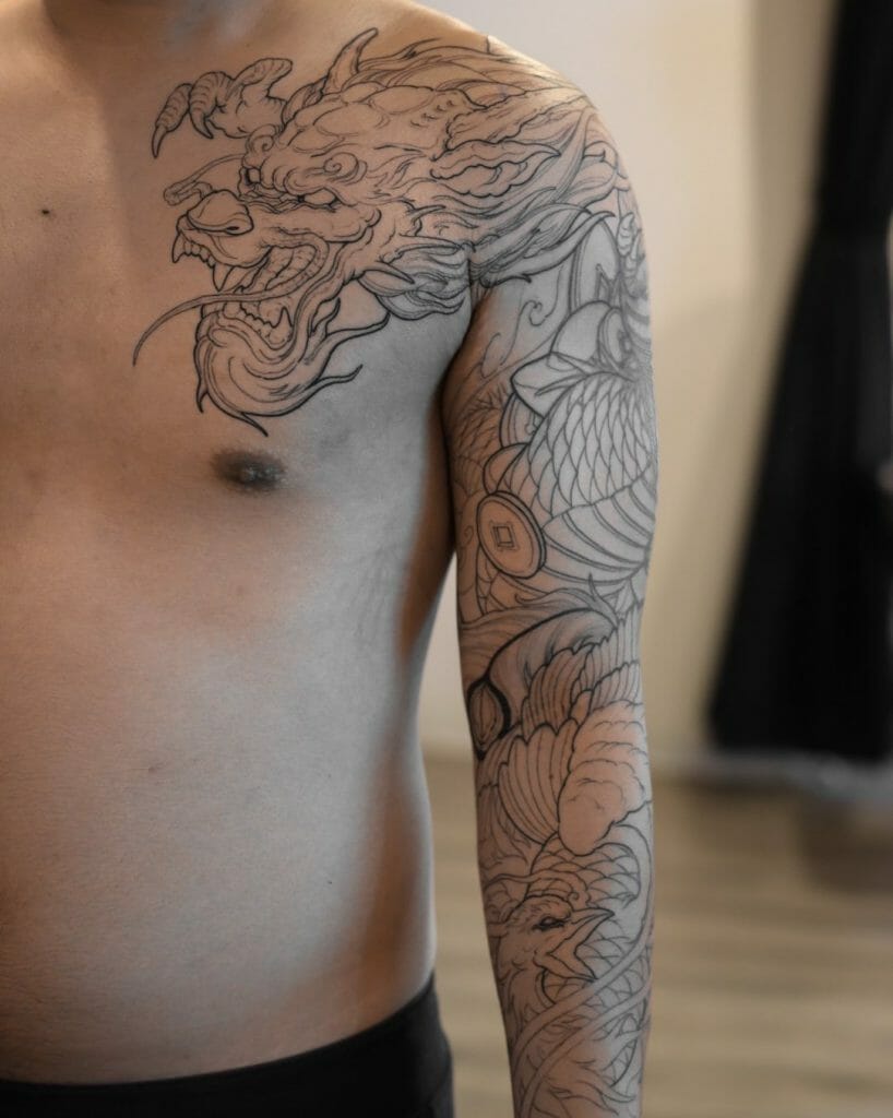 Yakuza Tattoo Design For Hand And Half Chest For Men
