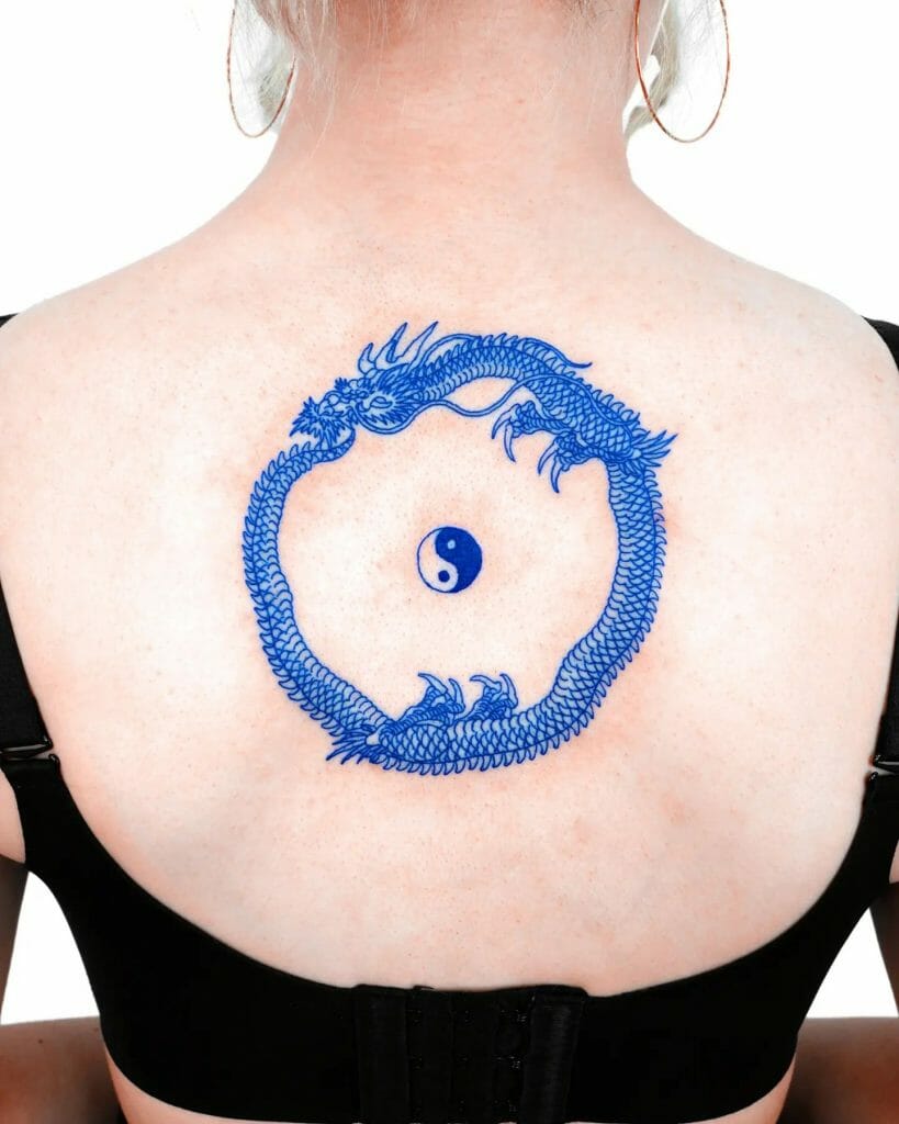 Yin Yang Blue Dragon Tattoos For Women