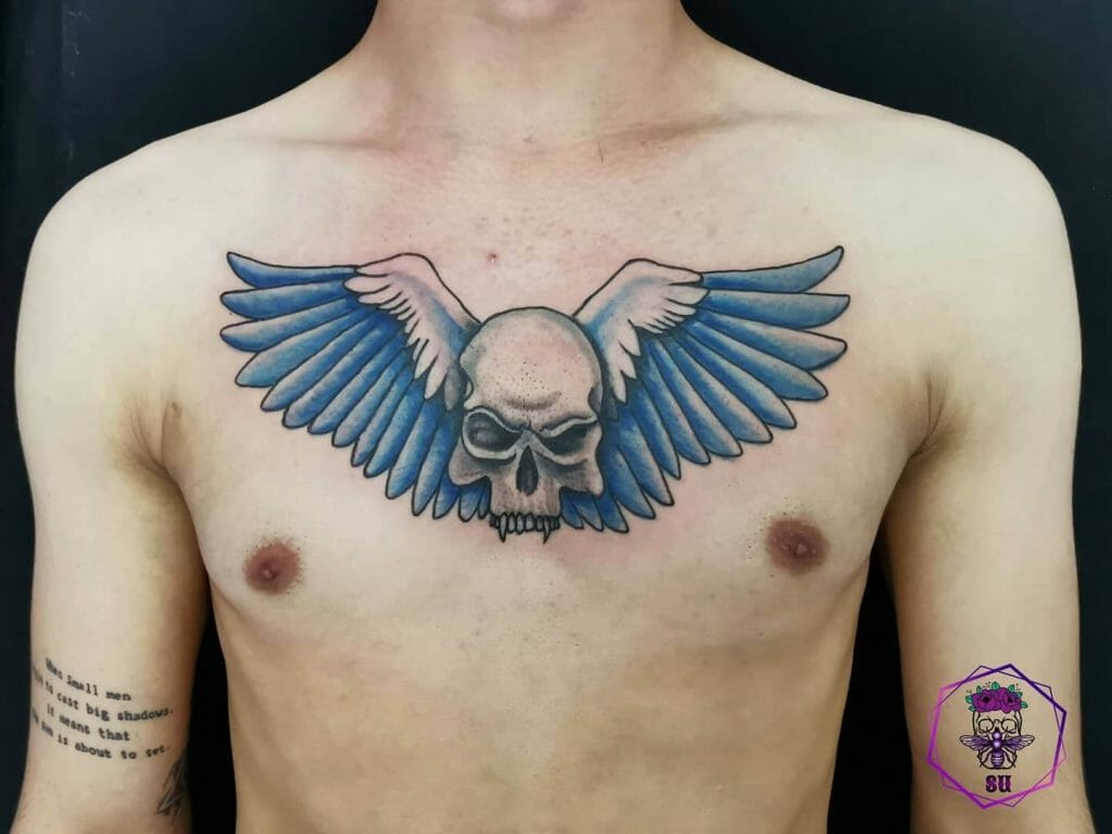 Skull Wing Chest Tattoo