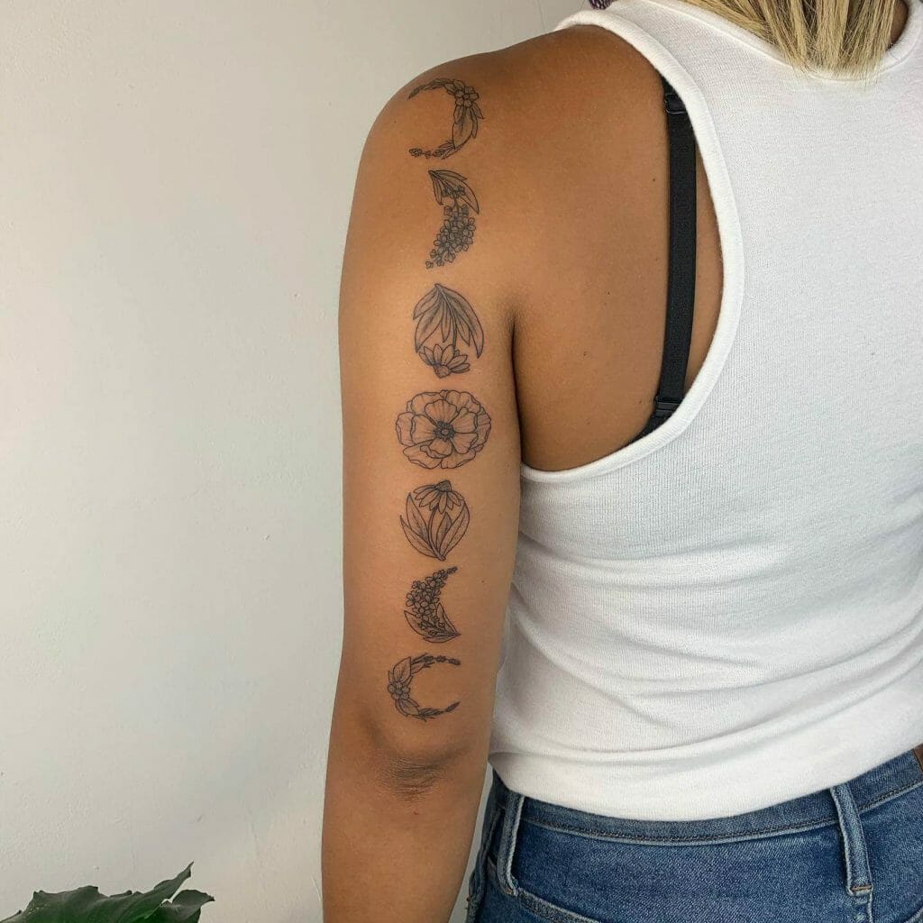 Unique Floral Moon Phase Tattoo