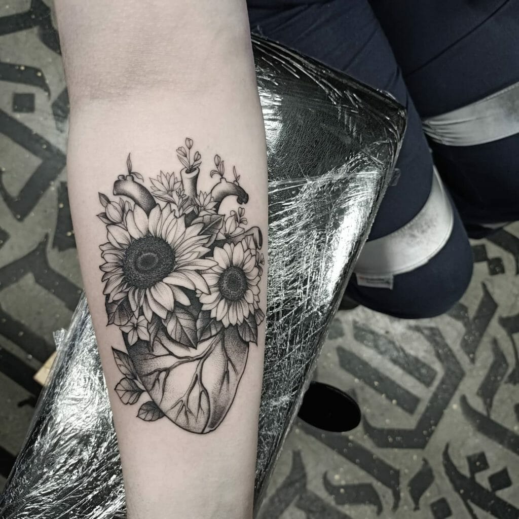 Heart And Sunflower Tattoo
