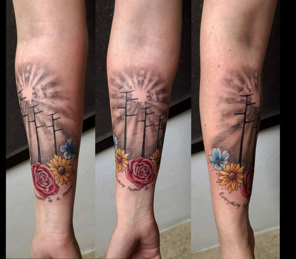 Lineman Tattoo With Beautiful Floral Designs