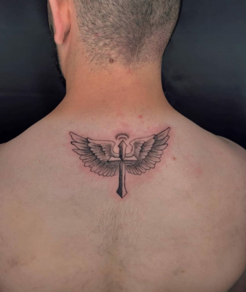 The Cross Wings Tattoo Behind The Neck