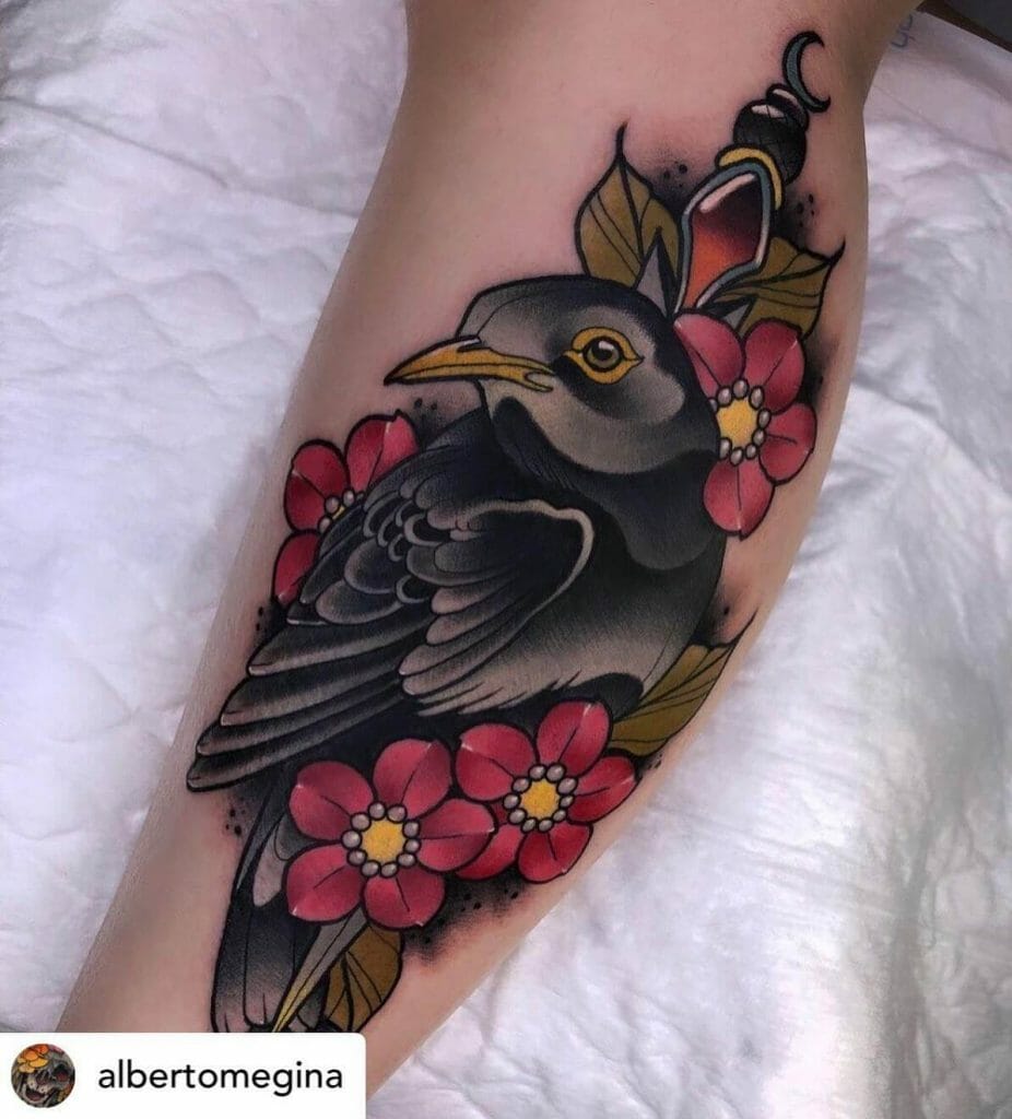 Lower Arm Dark Neo-Traditional Blackbird Tattoos