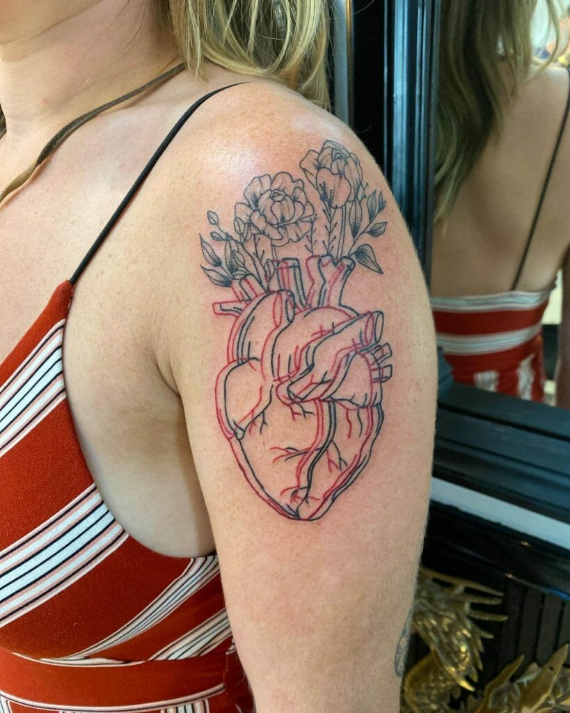 3-D Heart And Flower Tattoo Designs