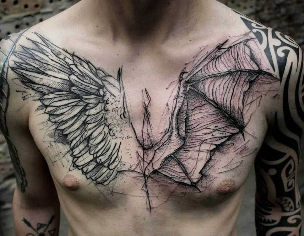 Larger Angel Wing Tattoos Done On The Chest