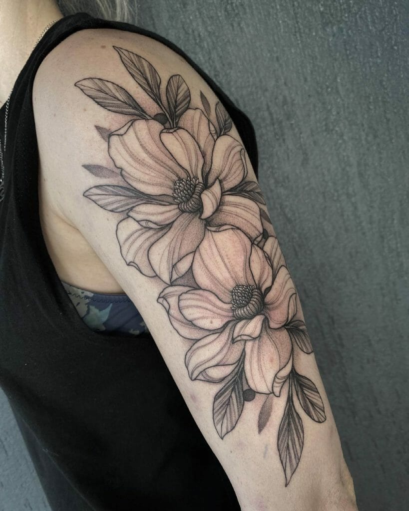  Cute Large Arm Flower Tattoo