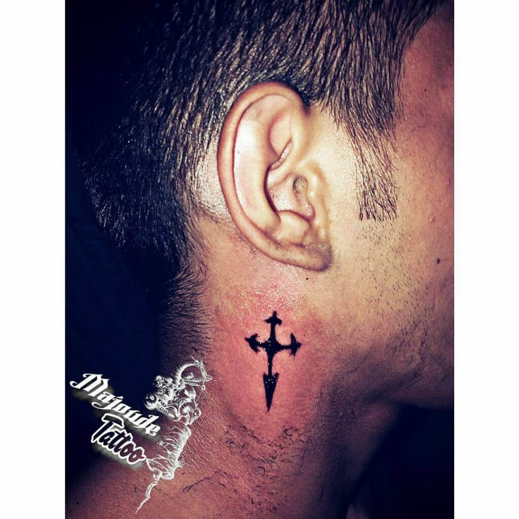 Unique Cross Tattoo On Neck