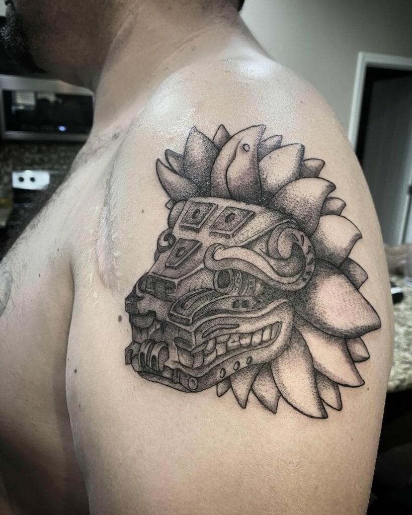Aztec Dragon Shoulder Tattoo