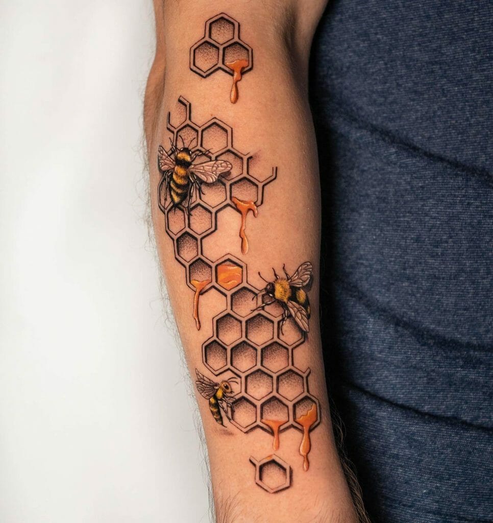 Multiple Bees And Honeycomb Tattoo
