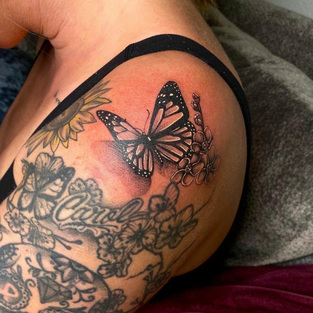 Butterfly Memorial Shoulder Tattoo