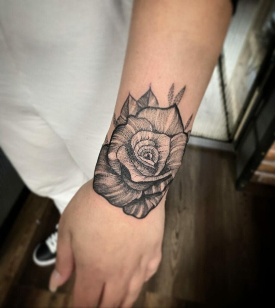 Detailed Rose Tattoo On Wrist
