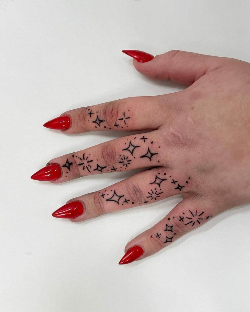 Beautiful Star Tattoo Designs On All The Fingers