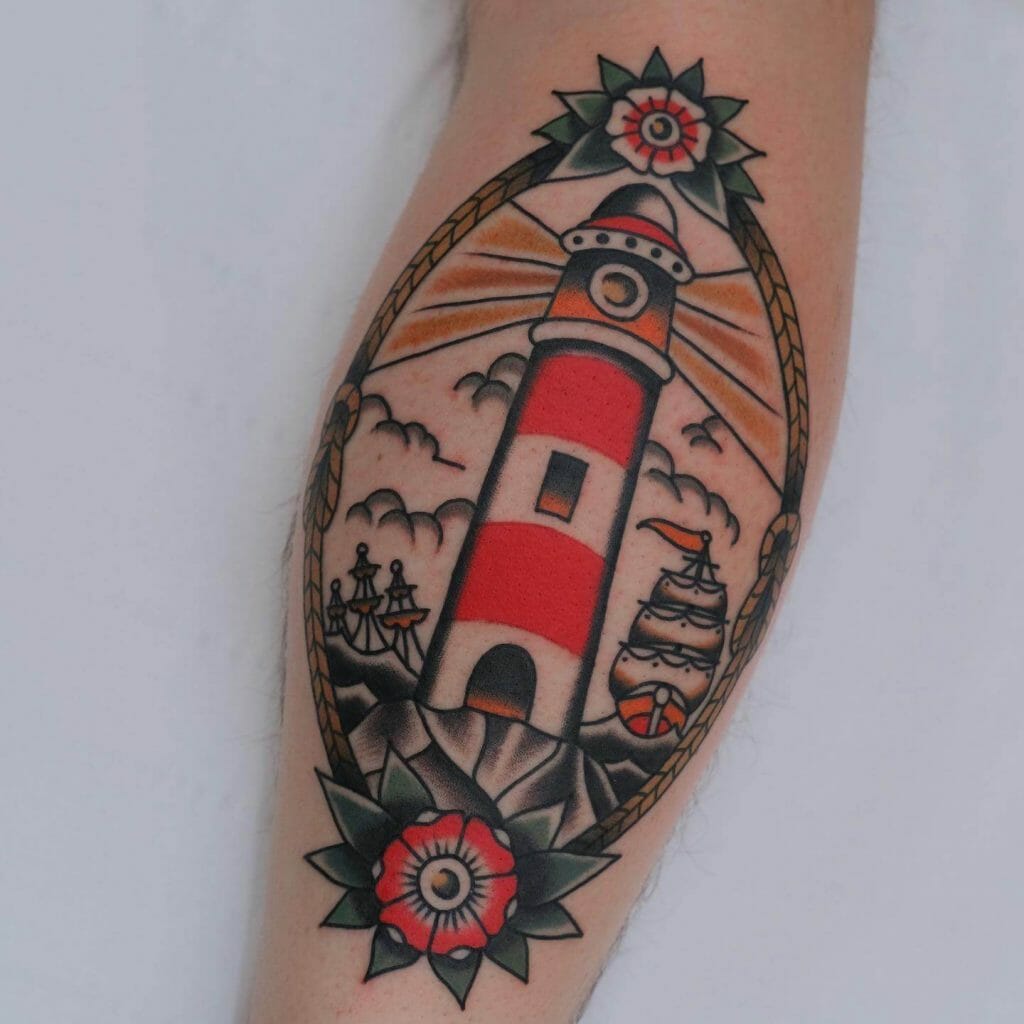 Vintage American Flash Traditional Lighthouse Tattoo