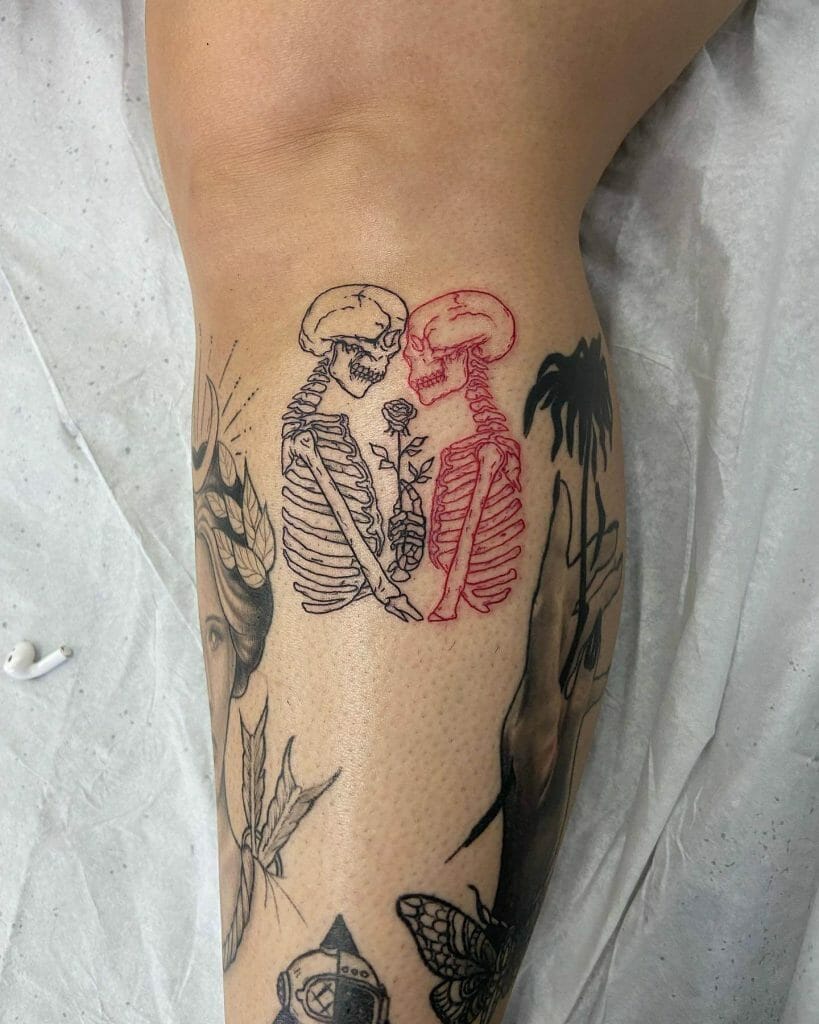Couple Skeleton Rose Tattoo