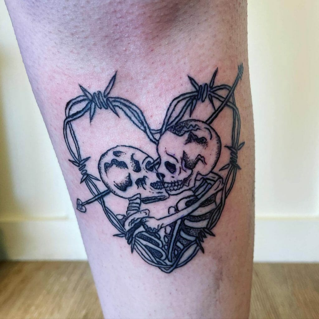 Couple Skeleton Barbed Wire Tattoo