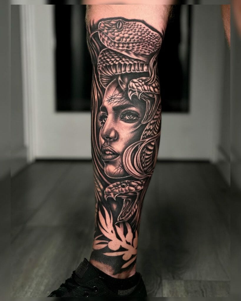 Realistic Leg Sleeve Tattoo Design