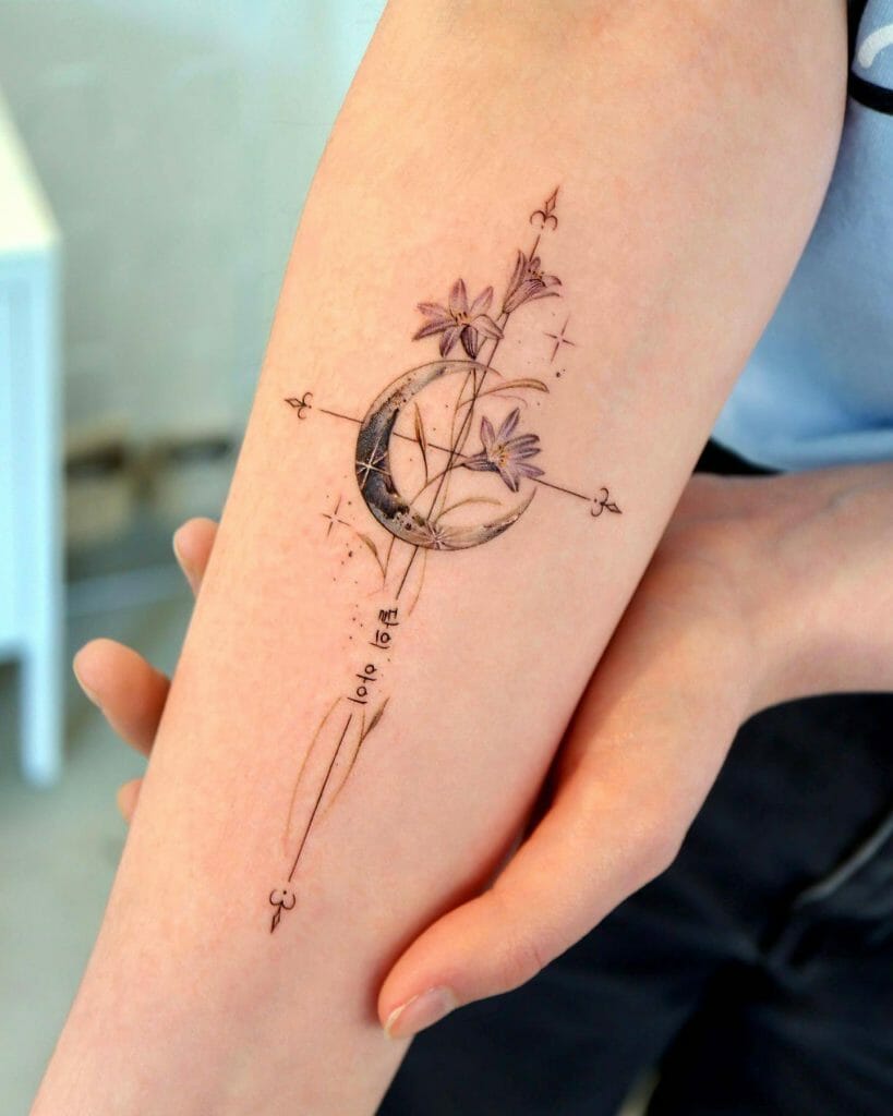 Moon And Flowers Beautiful Cross Tattoo Design