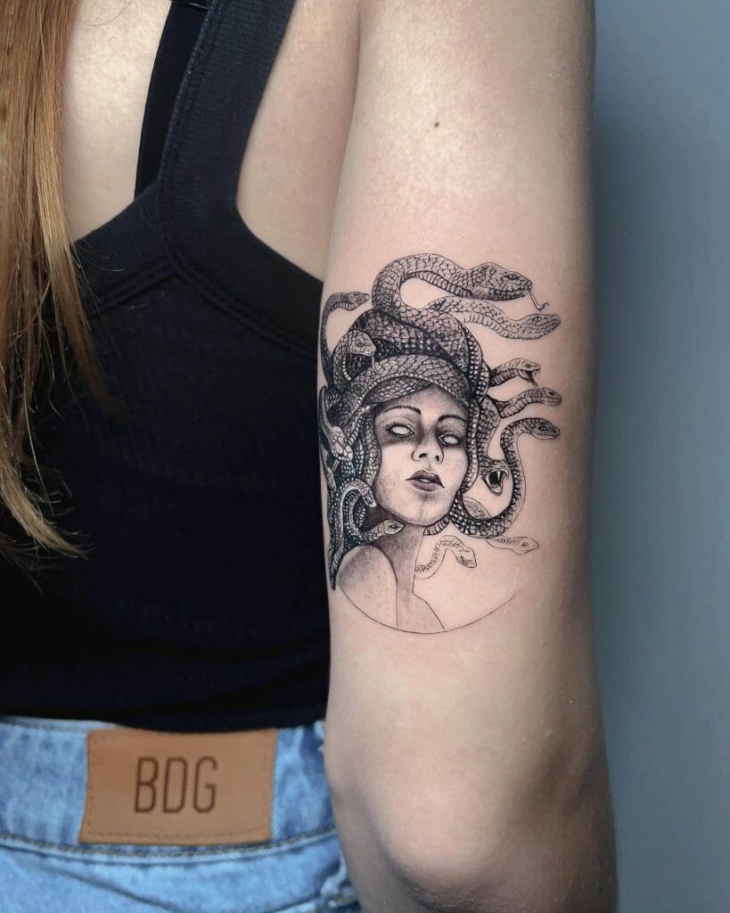 Illusion Medusa Stencil Tattoo On Arm