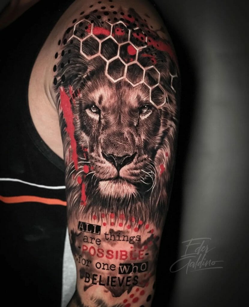 Full Sleeve Realistic Lion Tattoos For Men