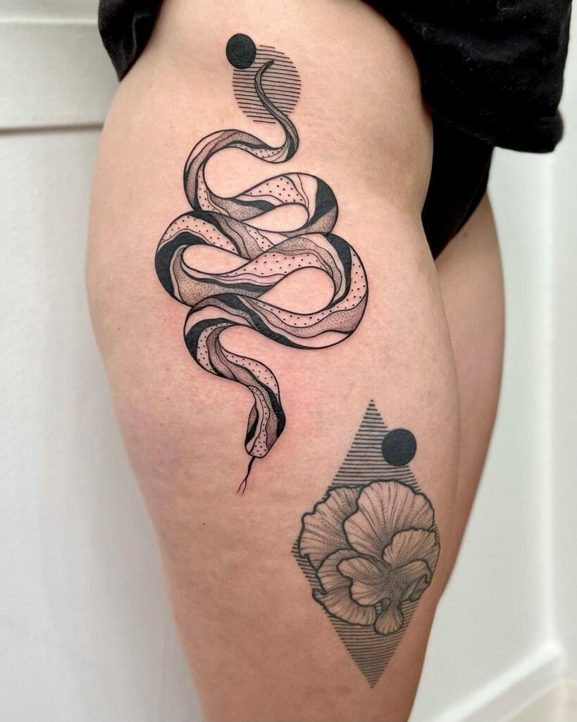 Simple Snake Hip Tattoo With Unique Patterns
