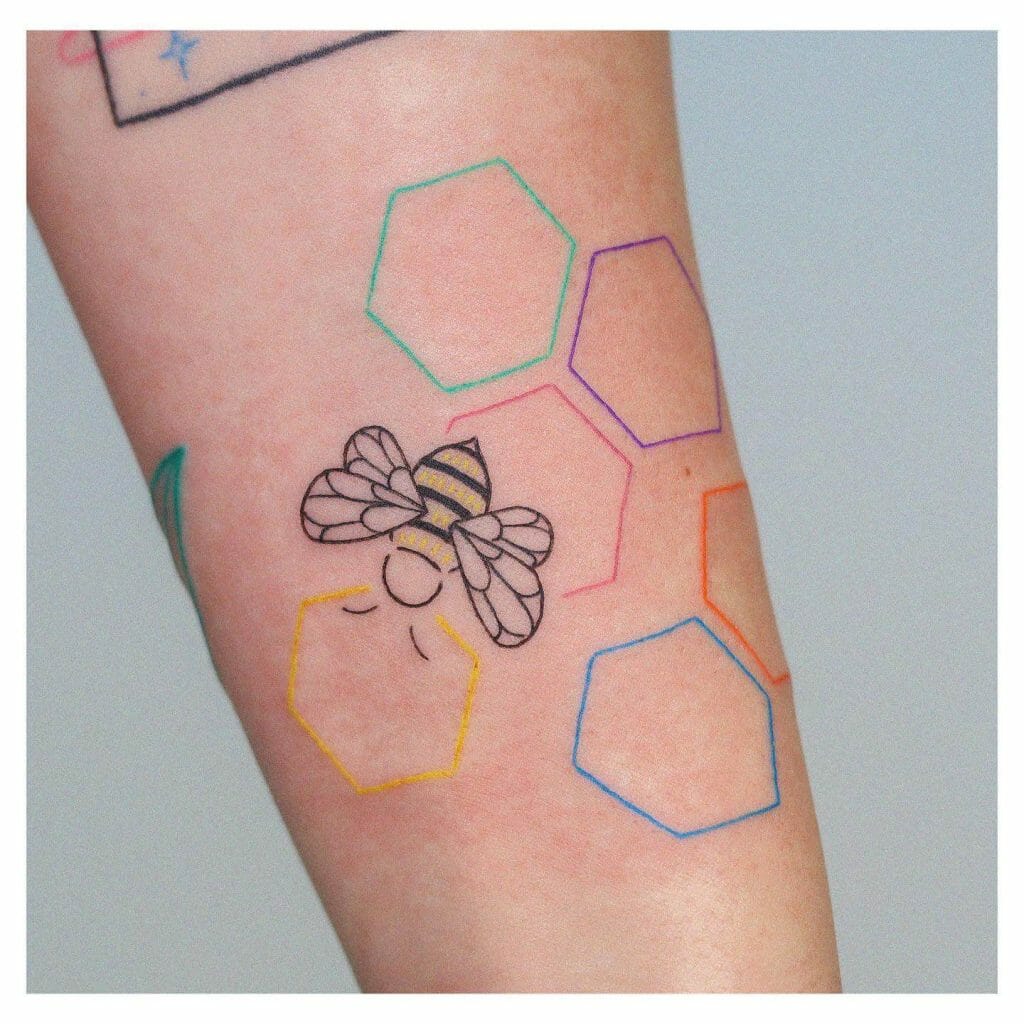 Simple Bee And Honeycomb Tattoo