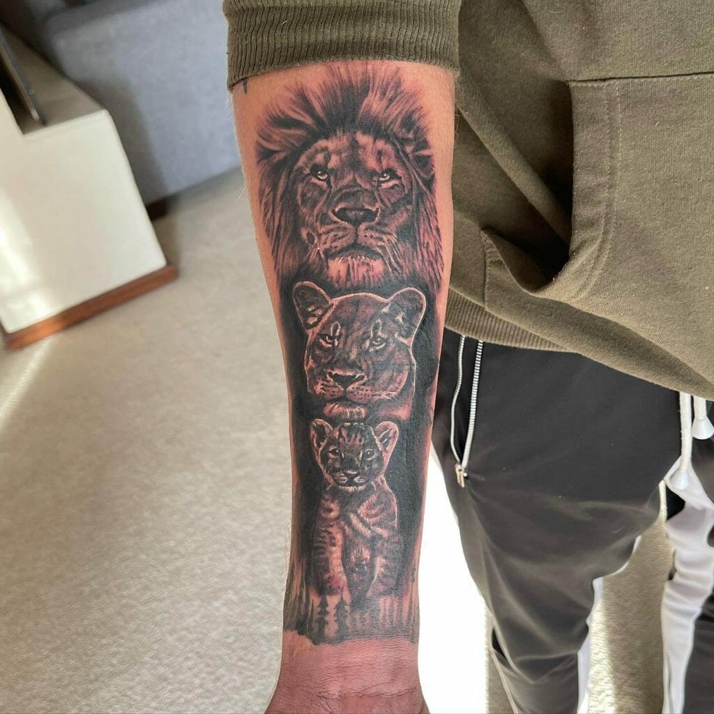 Tribal Heritage Lion Family Sleeve Tattoo