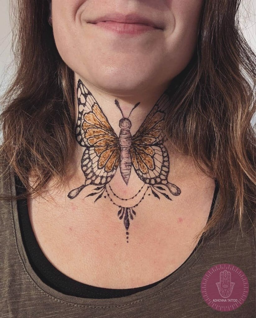 Butterfly Henna Throat Tattoos