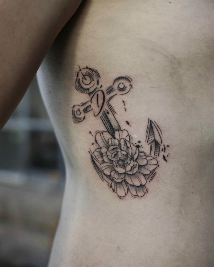 Floral Anchor Tattoo