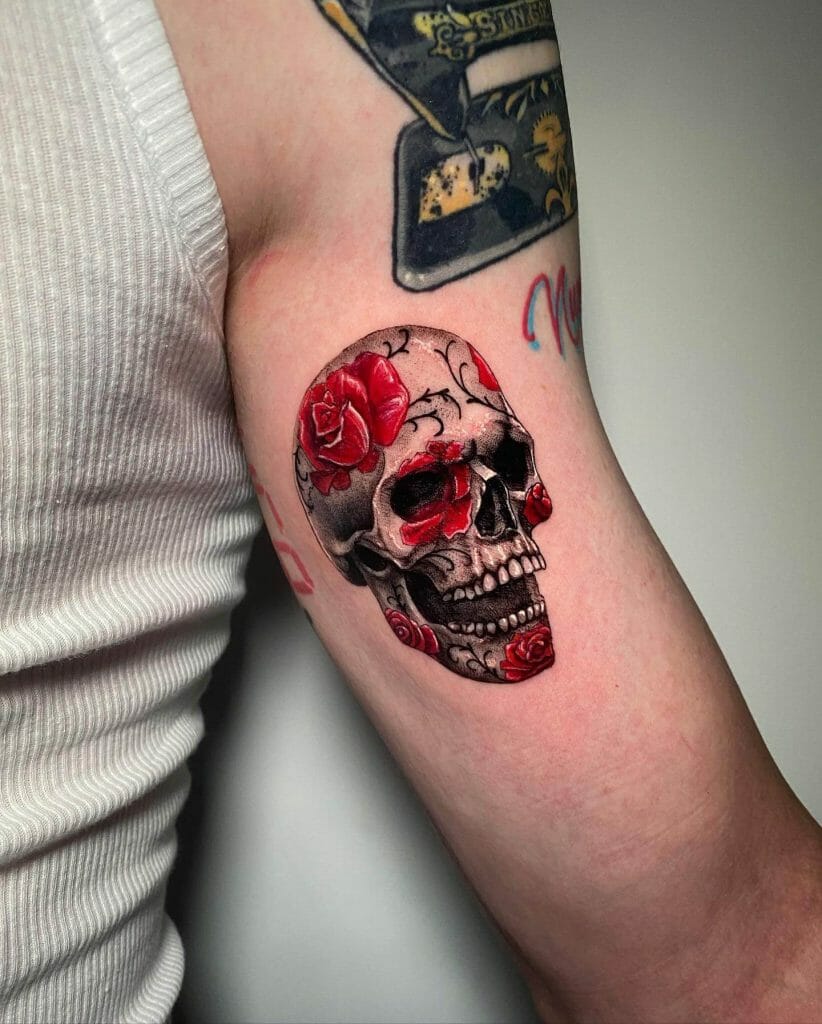 Amazing Skull and Roses Simple Tattoo Designs