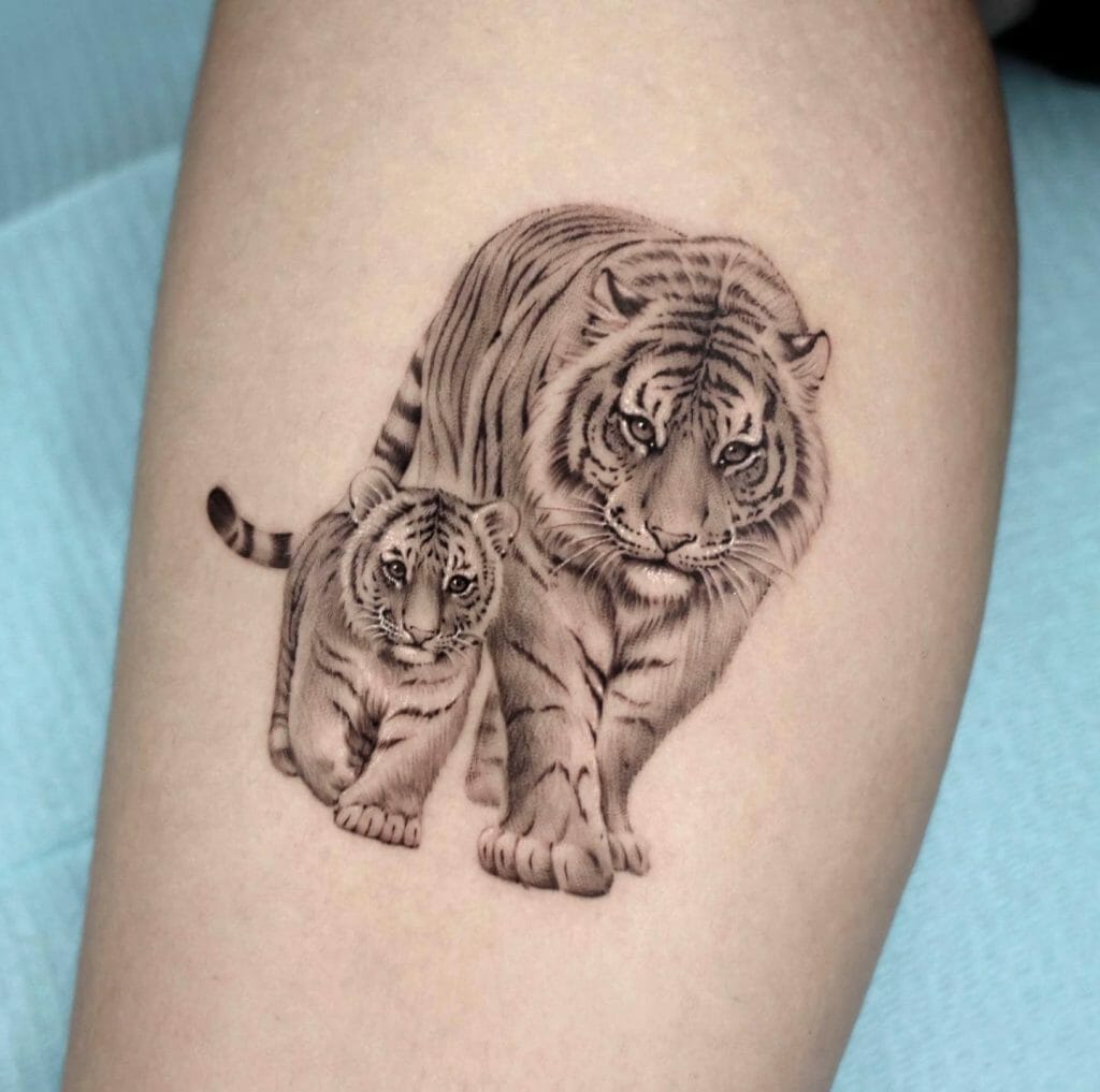 Mother And Baby Black Tiger Tattoo