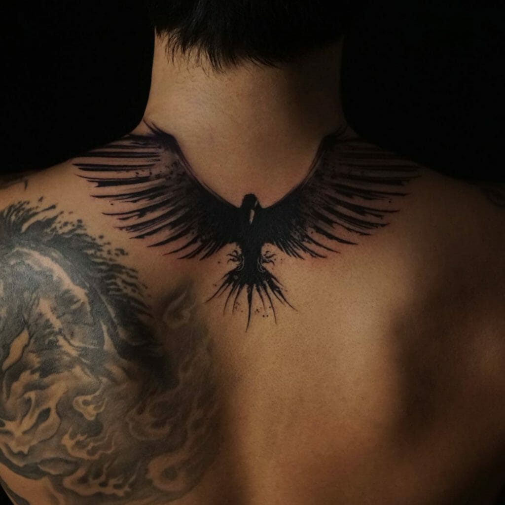 Dark Ink Neck Large Traditional Eagle Bird Tattoo Designs