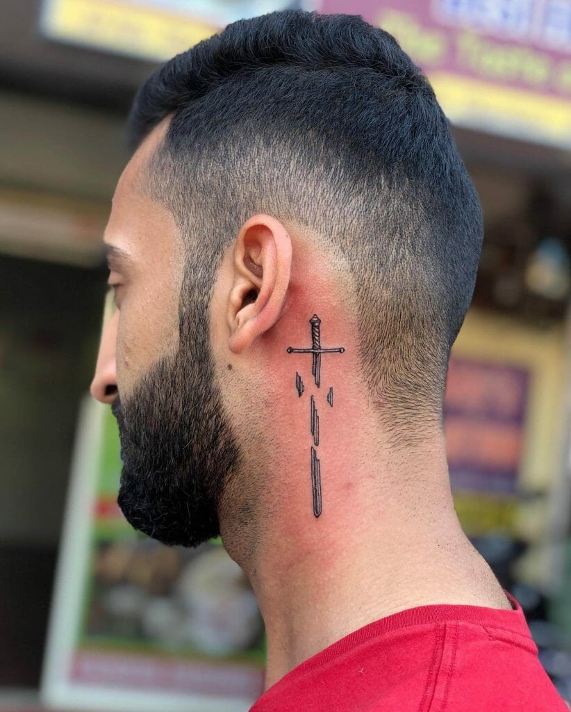 Cross Religious Ornament Neck Tattoo
