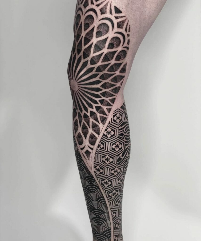 Geometric Leg Sleeve Tattoo
