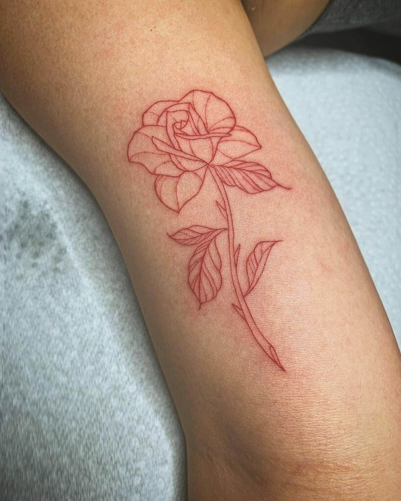 Red Rose Outlined Thorns Tattoo
