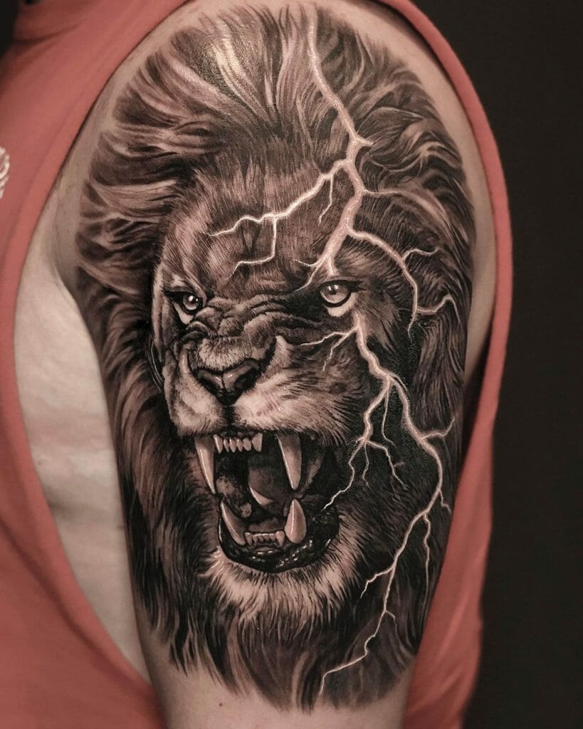 Left Arm Fierce Lion Tattoo Idea