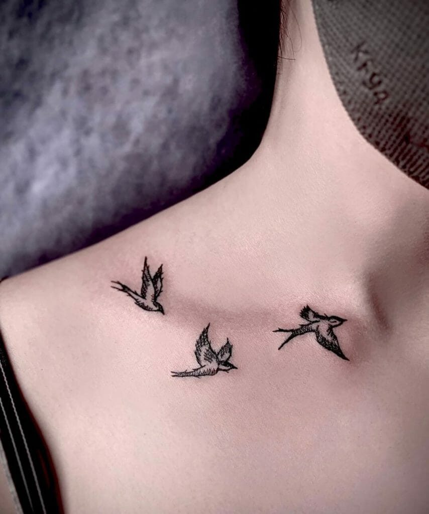 Three Little Birds Flying Traditional Bird Tattoo Designs