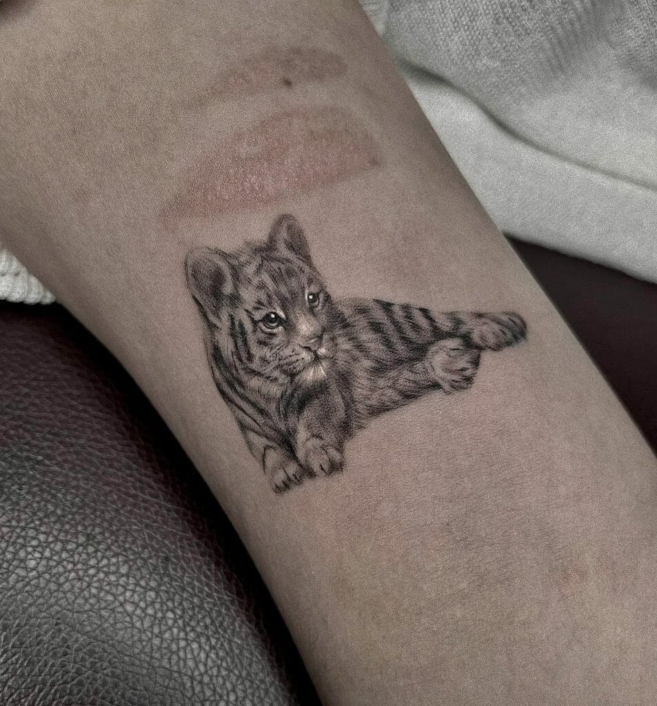 Adorable Tiger Cub Realistic Tiger Tattoo