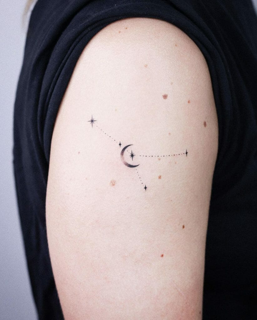 Moon And Stars Tattoo Designed Alongside A Constellation
