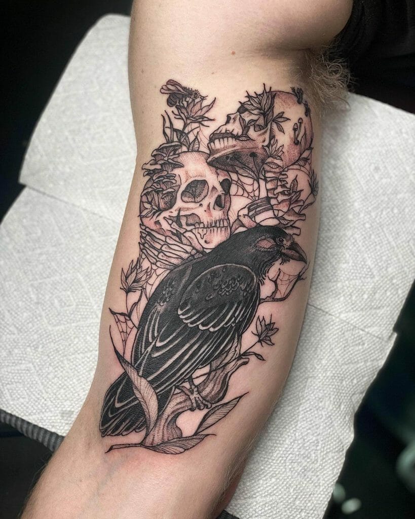 Couple Skeleton Tattoo With Raven