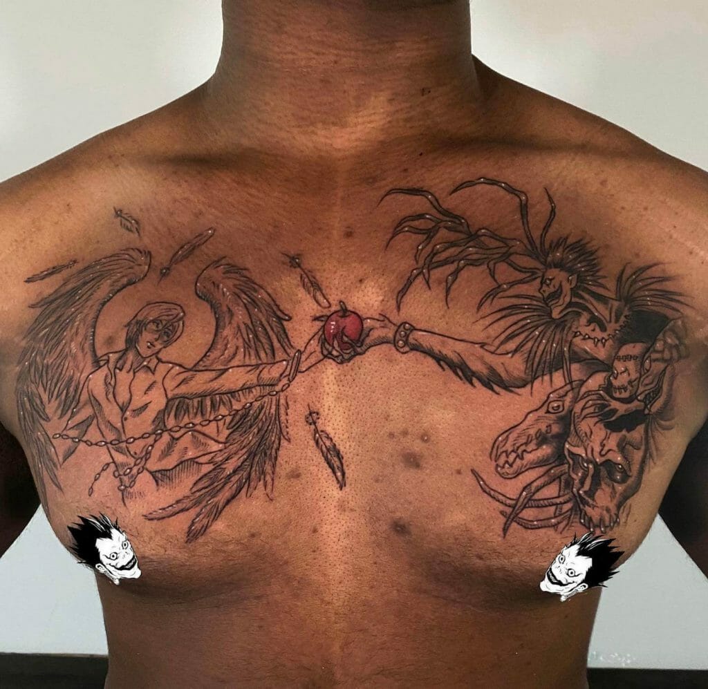 Ryuk Inspired Angel Wings And Demon Tattoo