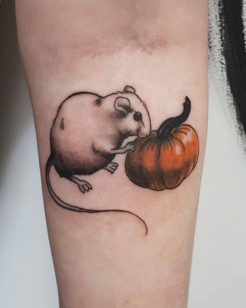  Artistic Mouse With Pumpkin Medium Tattoo