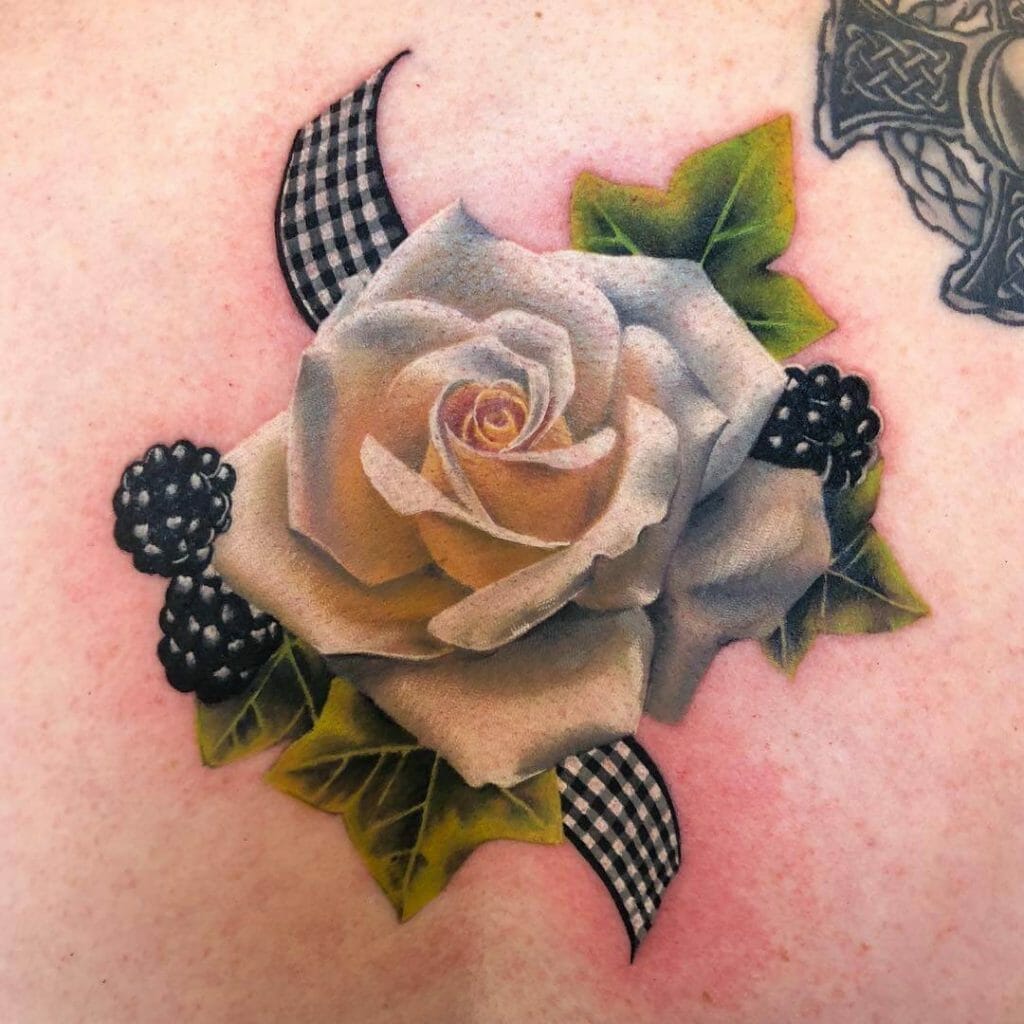 Chest White Rose Tattoo