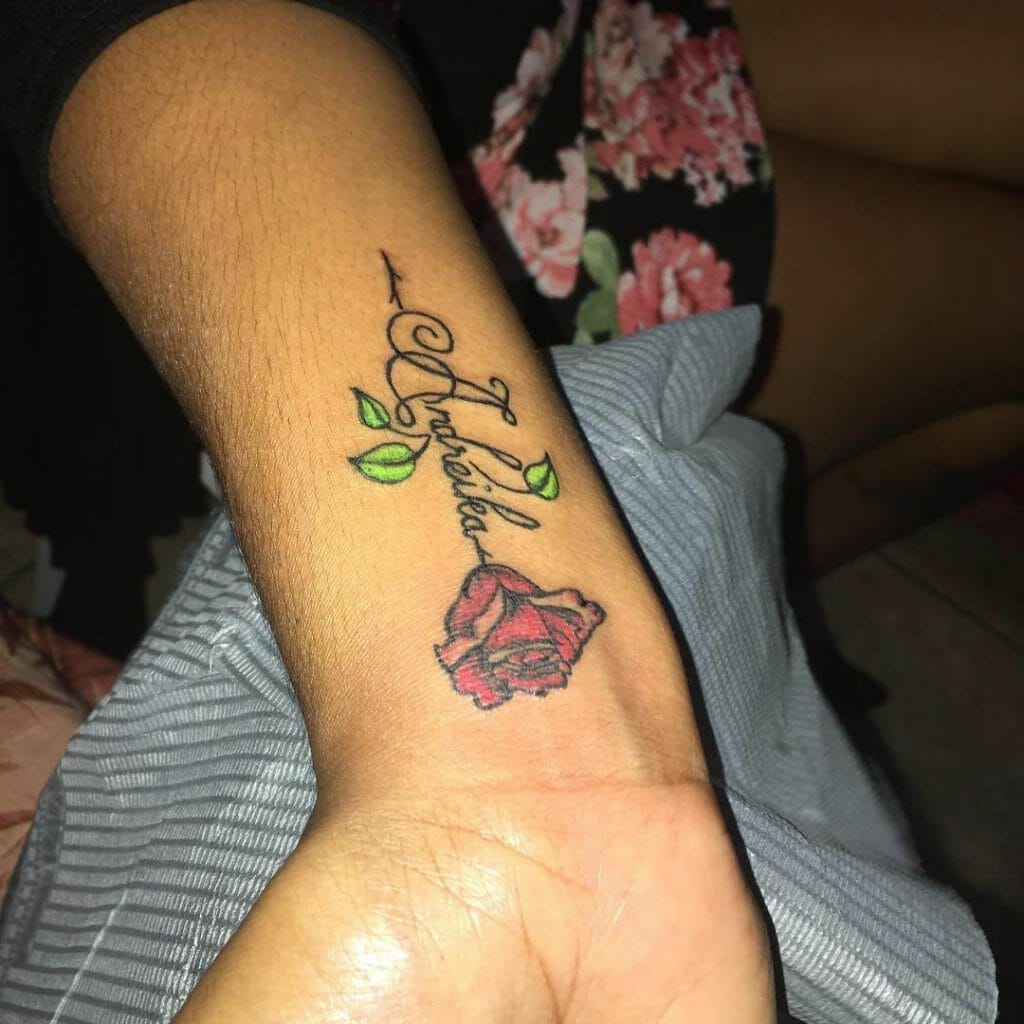 Colorful Red Rose Wrist Memorial Rose Tattoo