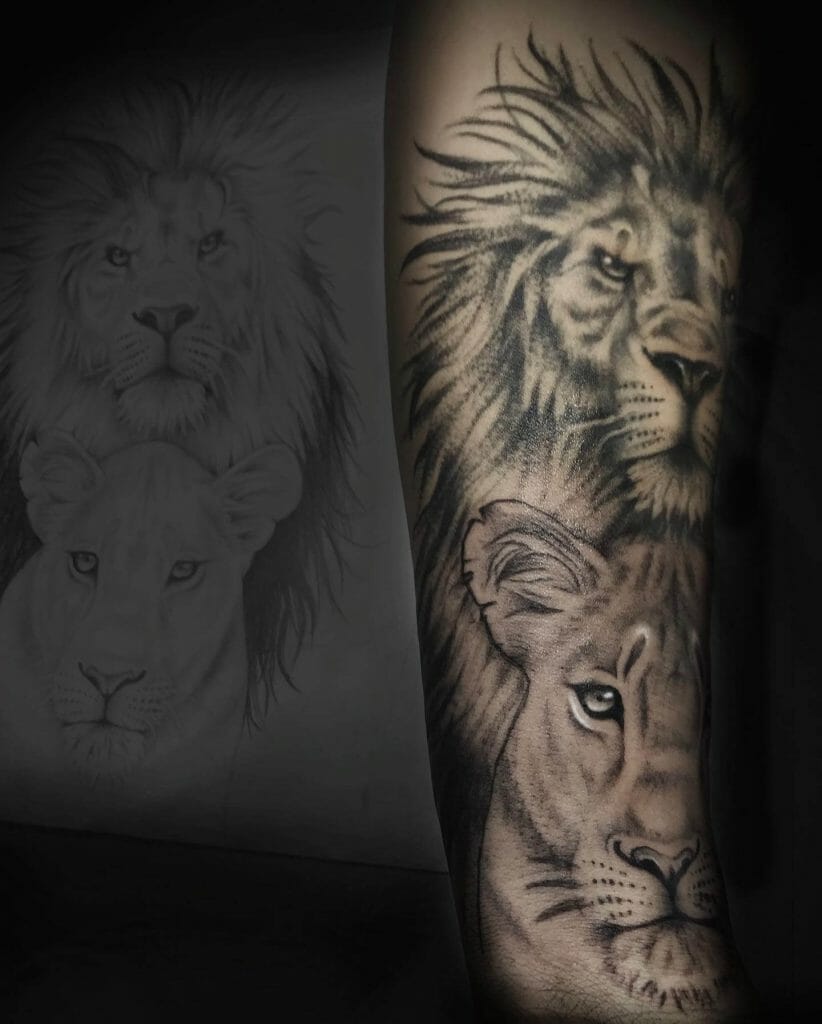 Married Love Lion And Lioness Tattoo Ideas