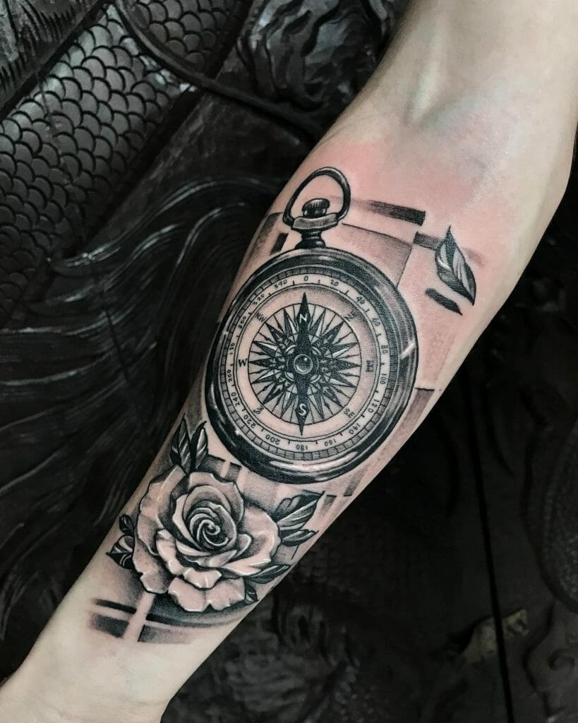  Beautiful Dark Black Inked Rose Tattoo On Arm