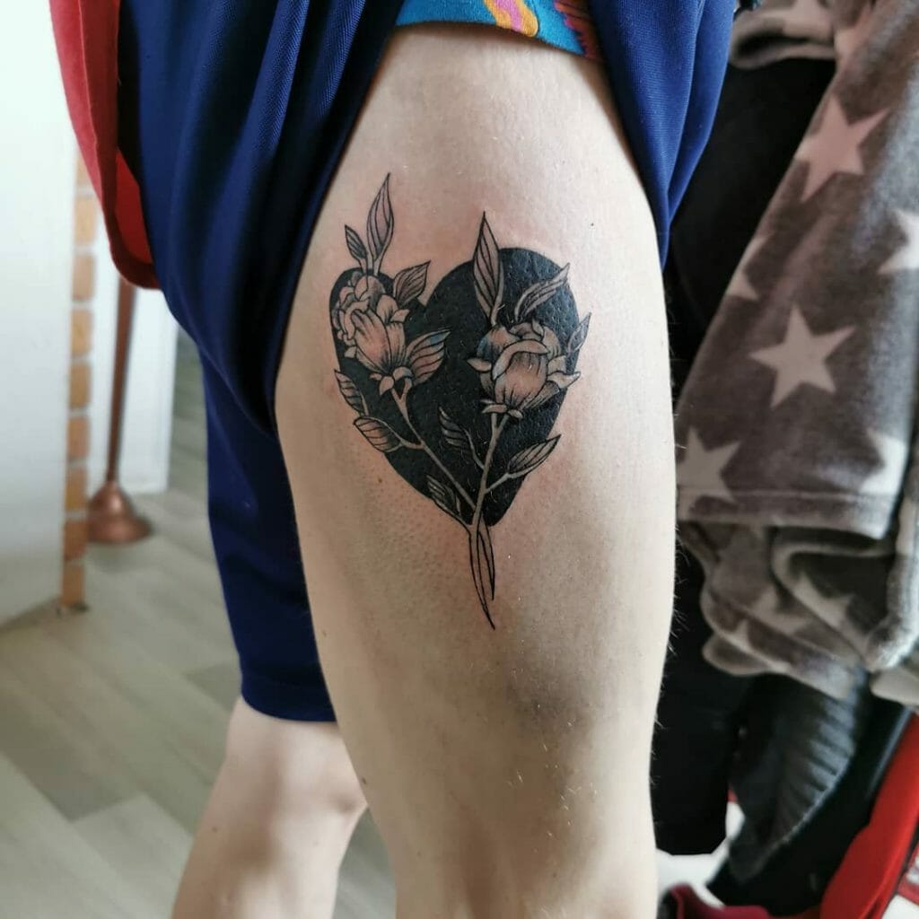 Black Heart And Roses Tattoo