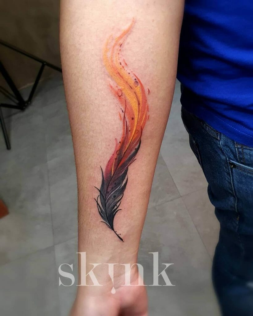 Phoenix Bright Orange Bird Feather Tattoo